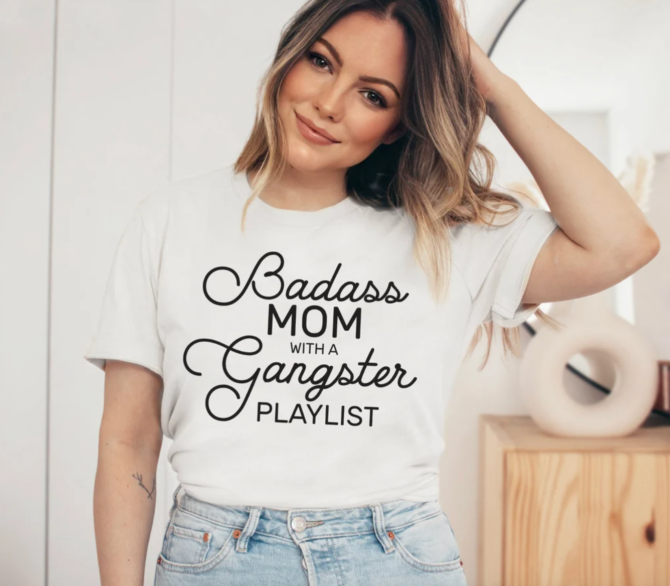 Badass Mom With a Gangster Playlist Shirt Mom Life Tee Funny Mom T Marley Me