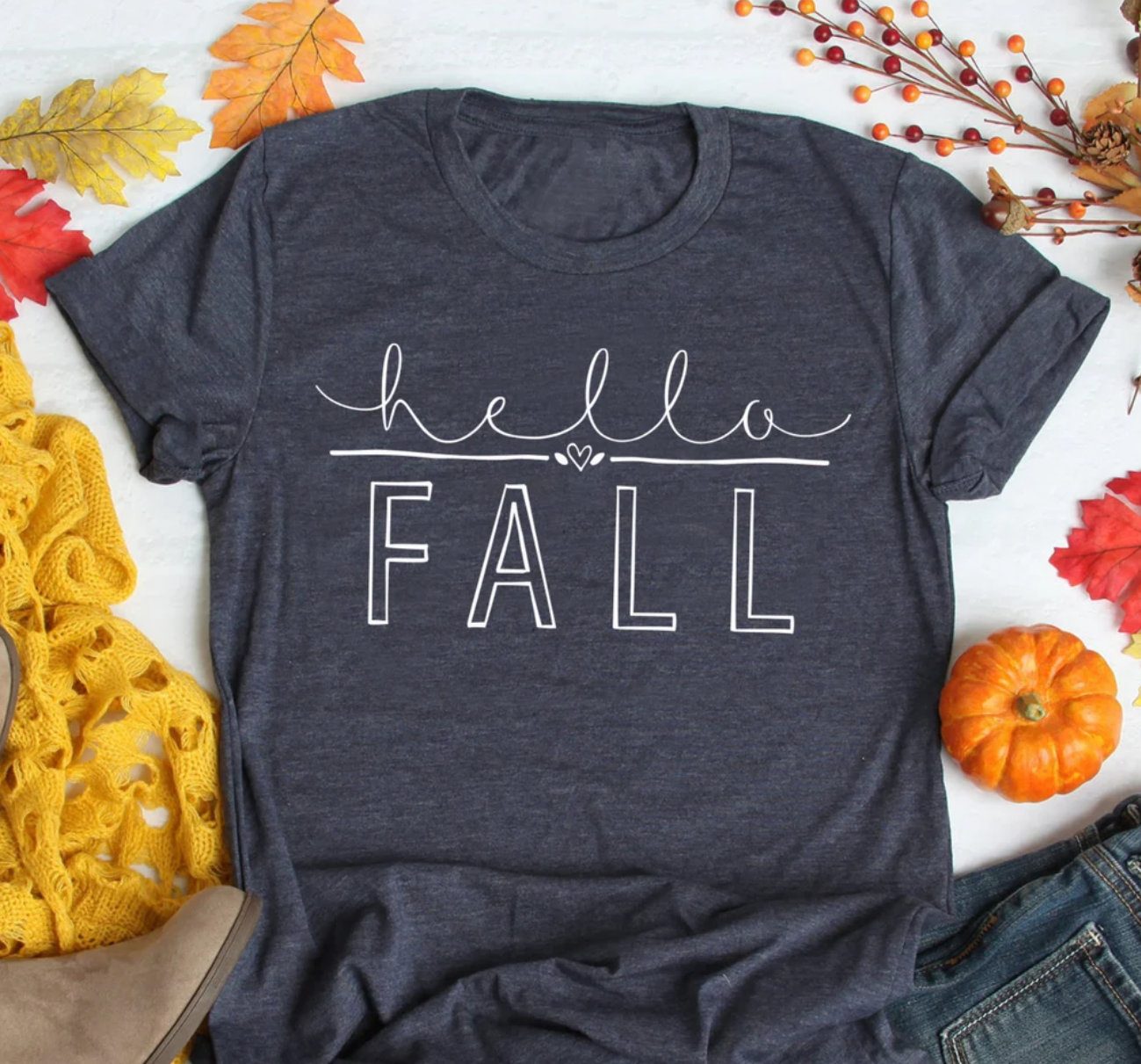 Fall Tee | Hello Fall Tee | Thanksgiving Tee | Holiday Tee | Various Print Colors