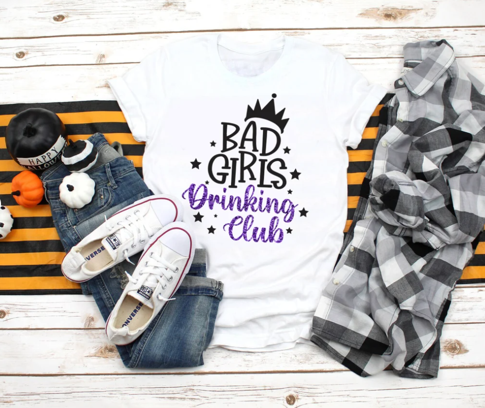 Bad Girls Drinking Club Tee | Funny Halloween Drinking Tee | Halloween Shirt | Various Print Colors