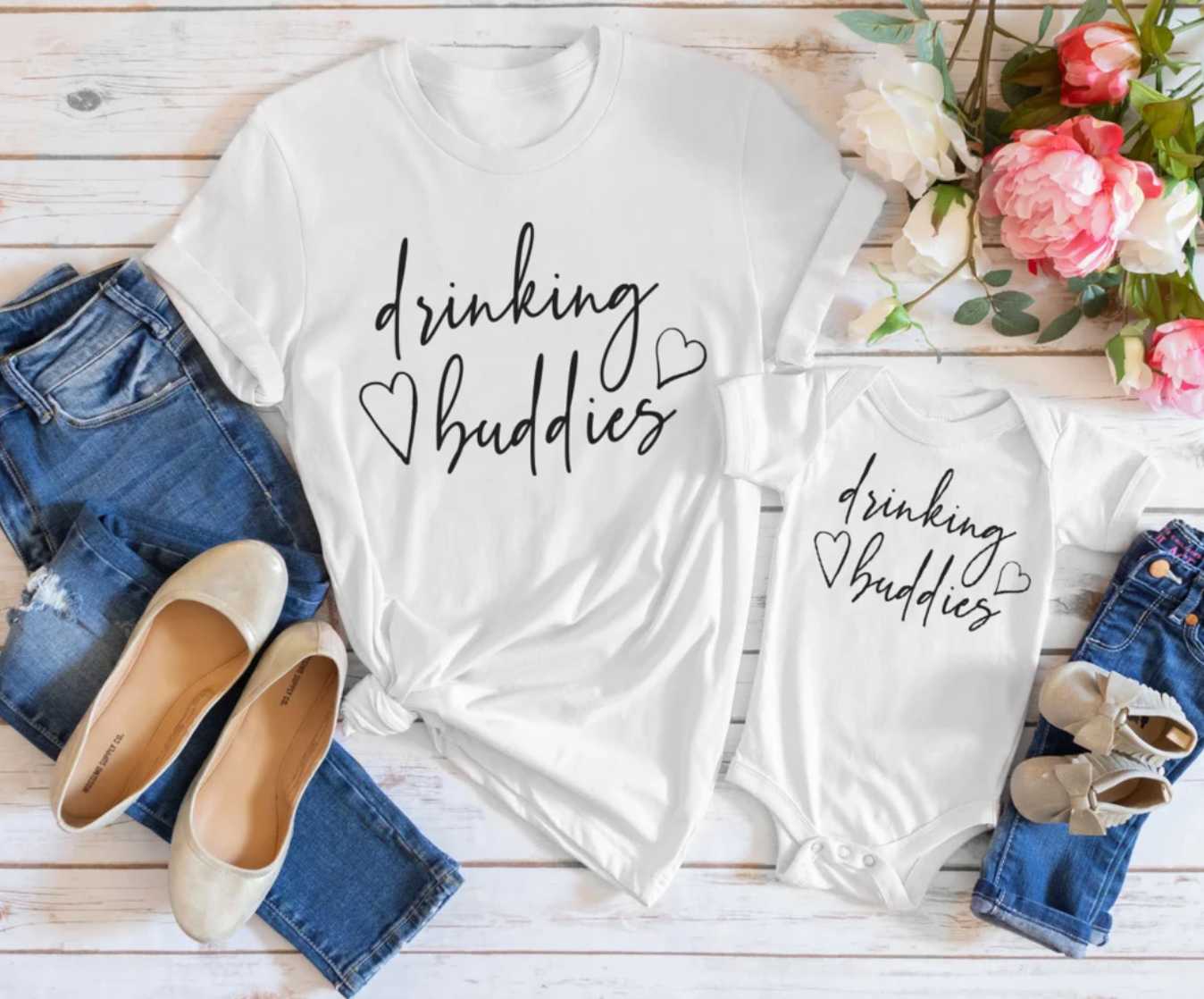 Mommy and Me Tee | Drinking Buddies Matching Tees | Funny Family Shirts | Various Print Colors | Each Shirt Sold Separately