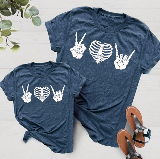 Skeleton Peace, Love, and Rock N’ Roll | Halloween Shirt | Skeleton Shirt | Mommy And Me Shirts