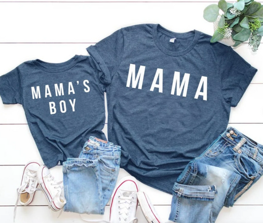 Mama / Mama's Boy Tee | Mommy and Me Shirt | Plain Font | Many Print Colors | Each Shirt Sold Separately