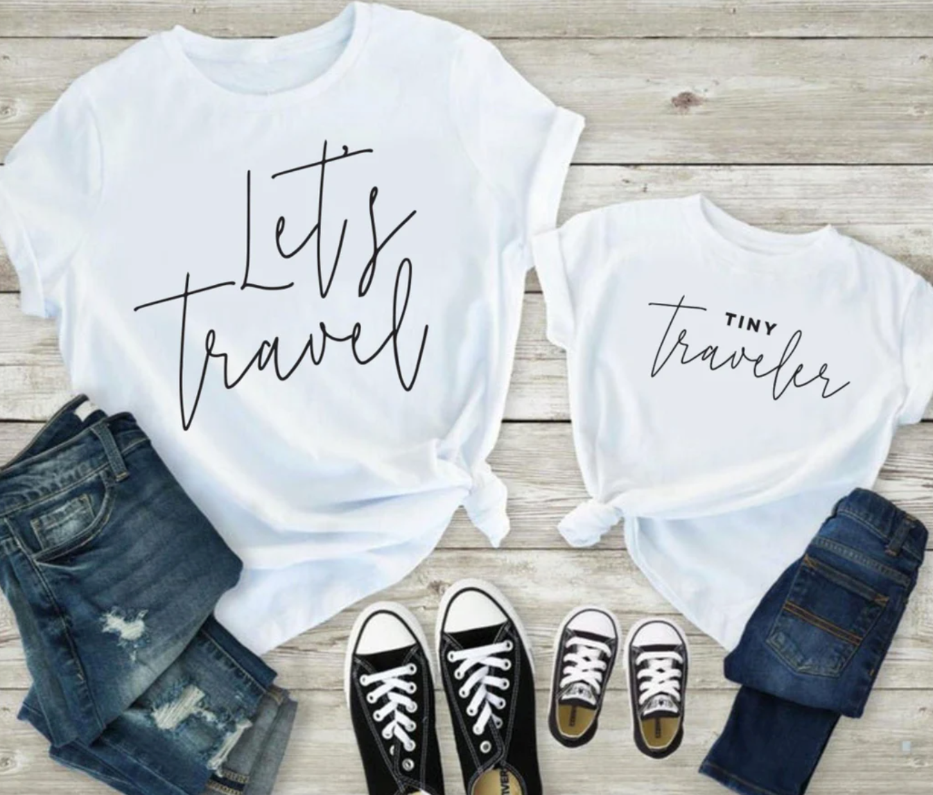 Let's Travel/Tiny Traveler | Mommy and Me Shirts | Mommy and Me Outfit | Vacation Tee | Various Print Colors | Each Shirt Sold Separately