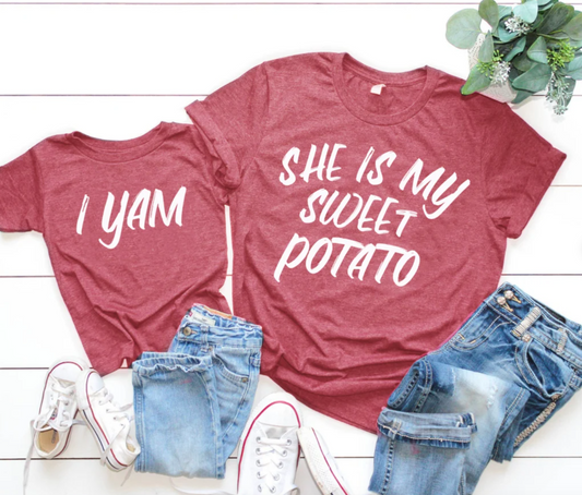 She is my Sweet Potato / I Yam Matching Tees | Mommy and Me Shirts | Various Print Colors | Each Shirt Sold Separately