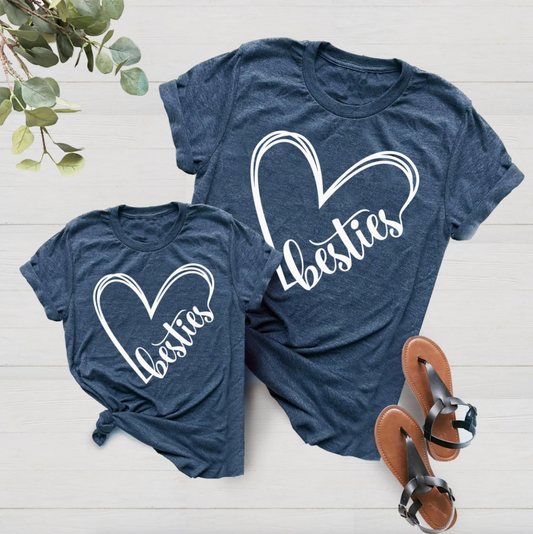 Besties Tee | Besties Heart Tee Tee | Mommy and Me Shirt | Various Print Colors | Each Shirt Sold Separately