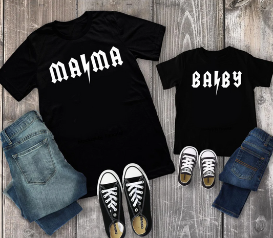 Mama / Baby Lighting Bolt Matching Tees | Mommy and Me Shirts | Various Print Colors | Each Shirt Sold Separately