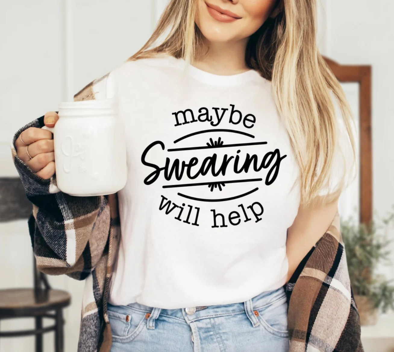 Maybe Swearing Will Help Tee | Funny Mom Tee | Mom Life Tee | Coffee Tee | Various Print Colors