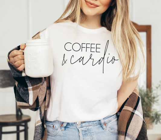 Coffee And Cardio Tee | Mom Life Tee | Mom Funny Tee | Mom Workout Tee | Various Print Colors