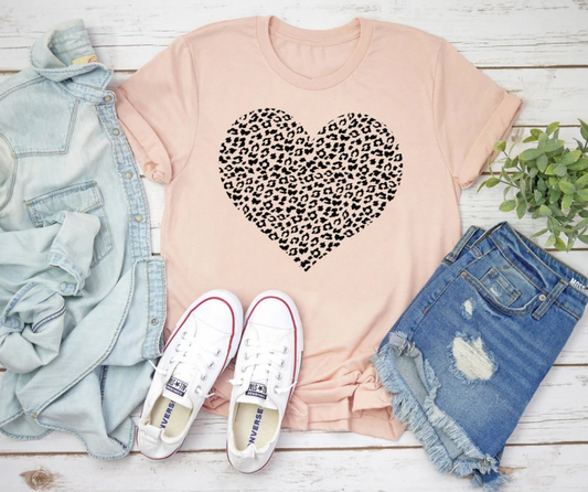 Leopard Heart Tee | Mom Tee | Love Shirt | Various Print Colors