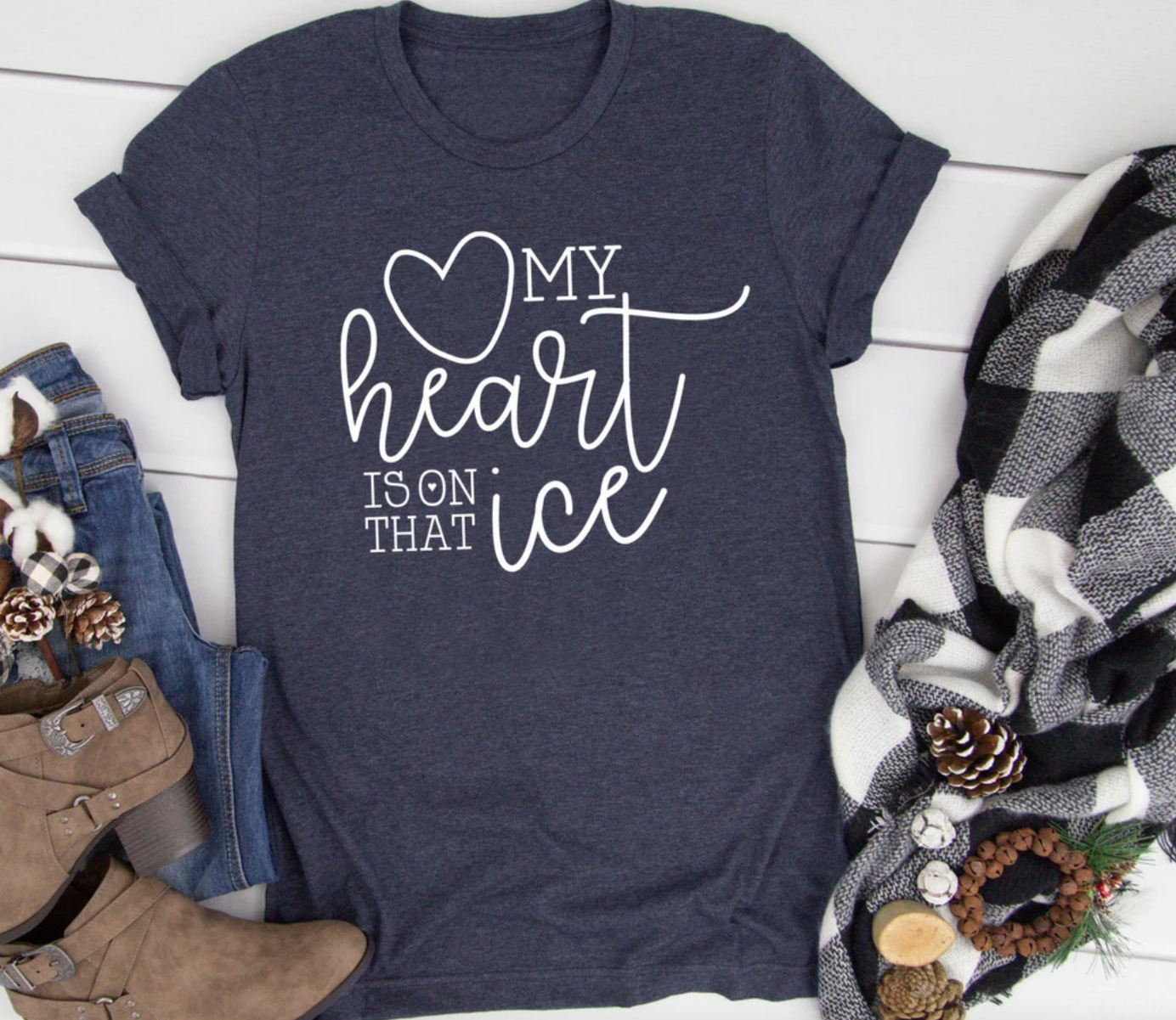 My Heart is on that Ice Tee | Sports Tee | Hockey Tee | Hockey Mom Tee | Various Print Colors