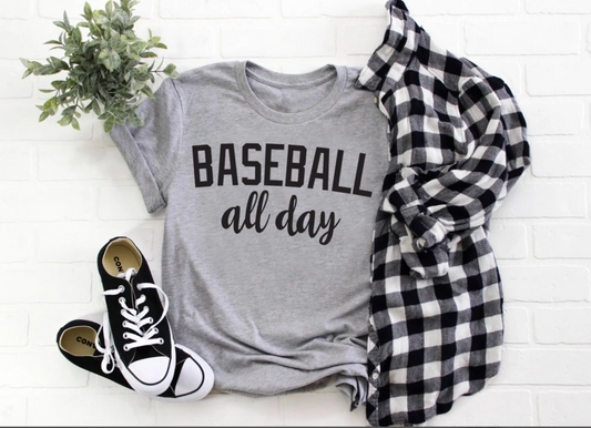 Baseball All Day Tee | Sports Tee | Baseball Tee | Baseball Mom Tee | Kids Baseball All Day Tee | Various Print Colors