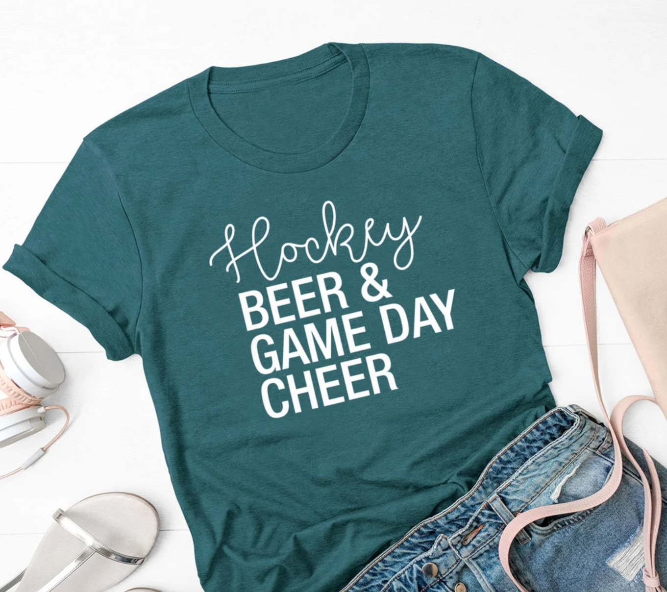 Hockey Beer & Game Day Cheer Tee | Sports Tee | Hockey Mom Tee | Hockey Dad Tee | Drinking Tee | Various Print Colors