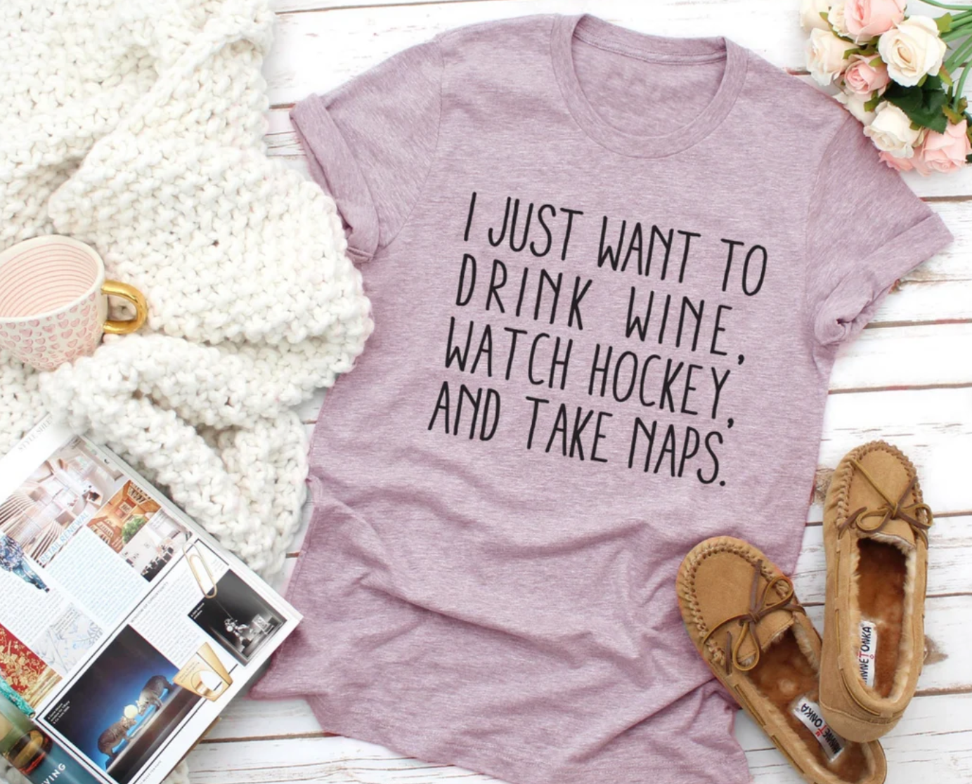 Drink Wine Watch Hockey Take Naps Tee | Sports Tee | Hockey Tee | Hockey Mom Tee | Drinking Tee | Various Print Colors