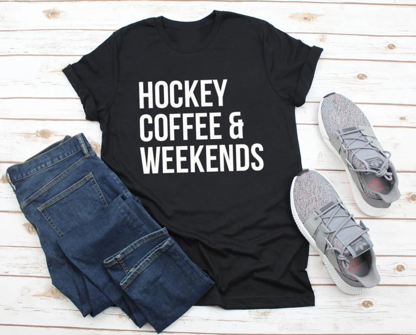 Hockey Coffee and Weekends Tee | Sports Tee | Hockey Tee | Hockey Mom Tee | Various Print Colors