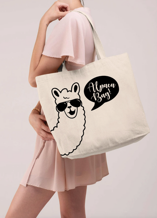 Large Canvas Tote | Alpaca Large Tote | Alpaca Bag | Large Reusable Tote Bag | Funny Gift | Various Print Colors