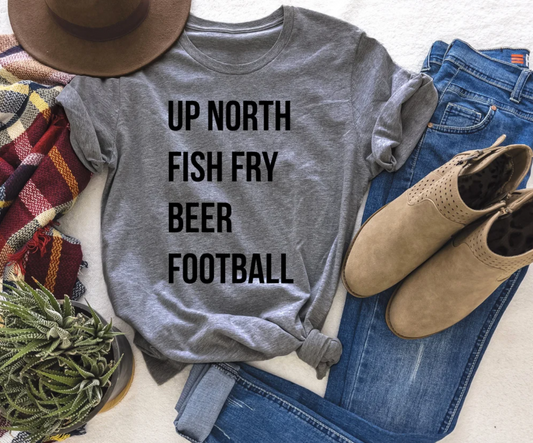 Up North Fish Fry Beer Football Tee | Midwest Shirt | Home Sports Tee | Hometown Tee | Various Print Colors