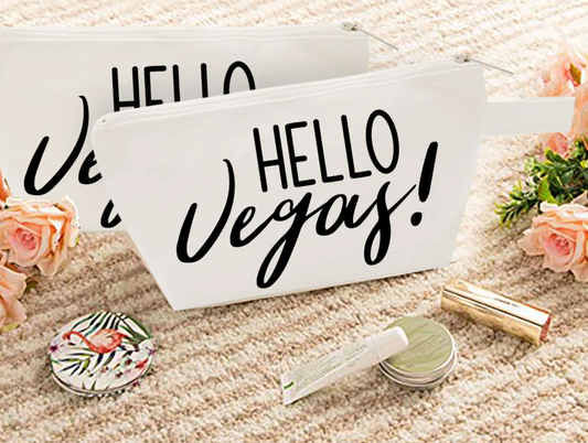 Hello Vegas Cosmetic Bag | Custom Makeup Bags | Bachelorette Cosmetic Bags | Various Print Colors