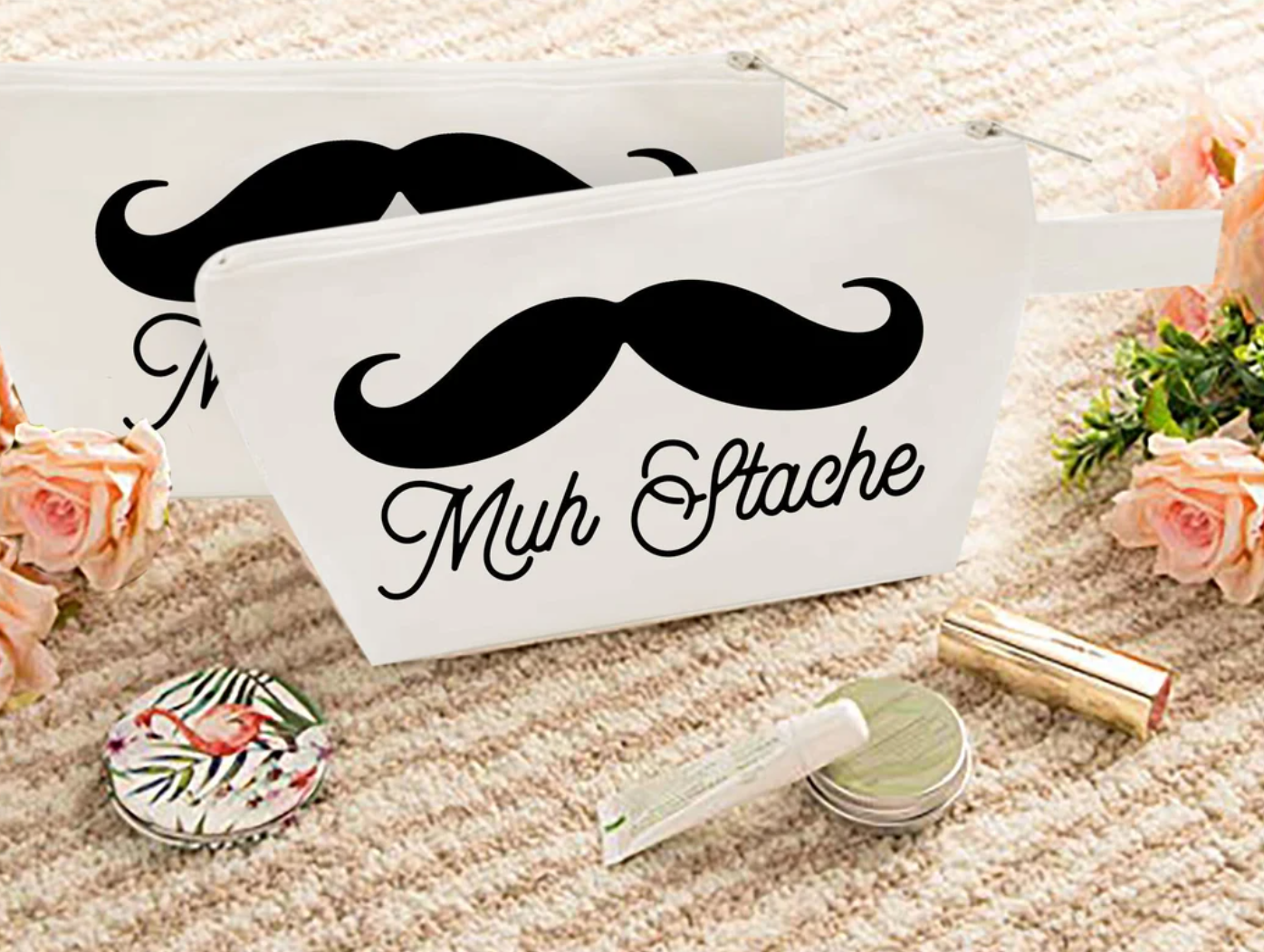 Muh Stache Cosmetic Bag | Custom Makeup Bags | Funny Cosmetic Bags | Various Print Colors