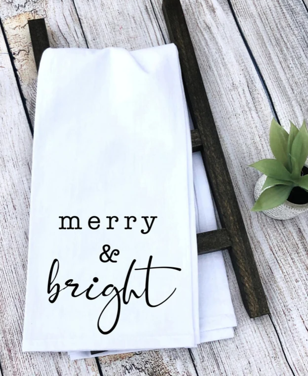 Christmas Holiday Kitchen Towel | Merry and Bright Towel | Tea Towel