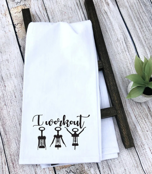 I Workout Wine Opener Kitchen Towel | Tea Towel | Custom Kitchen Towel | Funny Drinking Towel