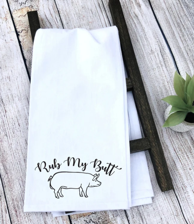 Rub My Butt Pig Kitchen Towel | Tea Towel | Funny Kitchen Towel