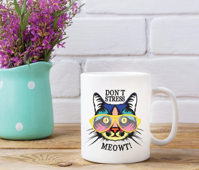 Don't Stress Meowt Mug | Coffee Mug | Retro Cat Mug | Tea Mug | 11oz Mug