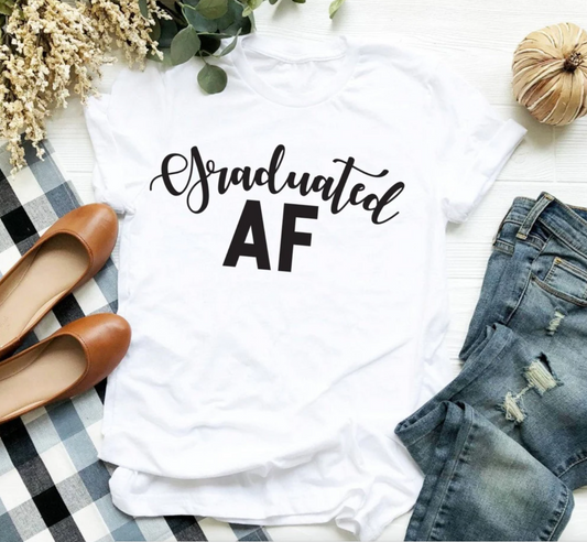 Graduated AF Graduation Tee | Graduate Tee | High School / College Graduation Tee | Custom School Name | Various Print Colors