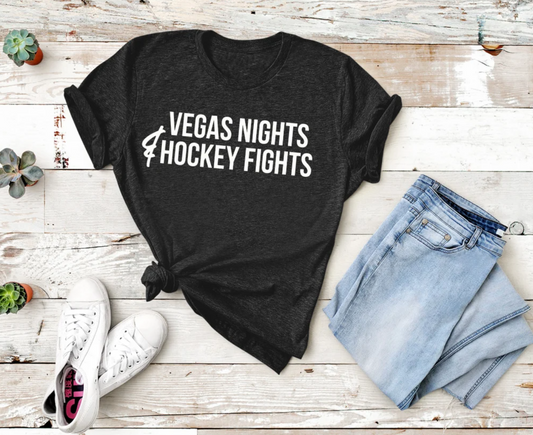 Vegas Nights And Hockey Fights Tee | Las Vegas Hockey Tee | Sports Tee | Various Print Colors