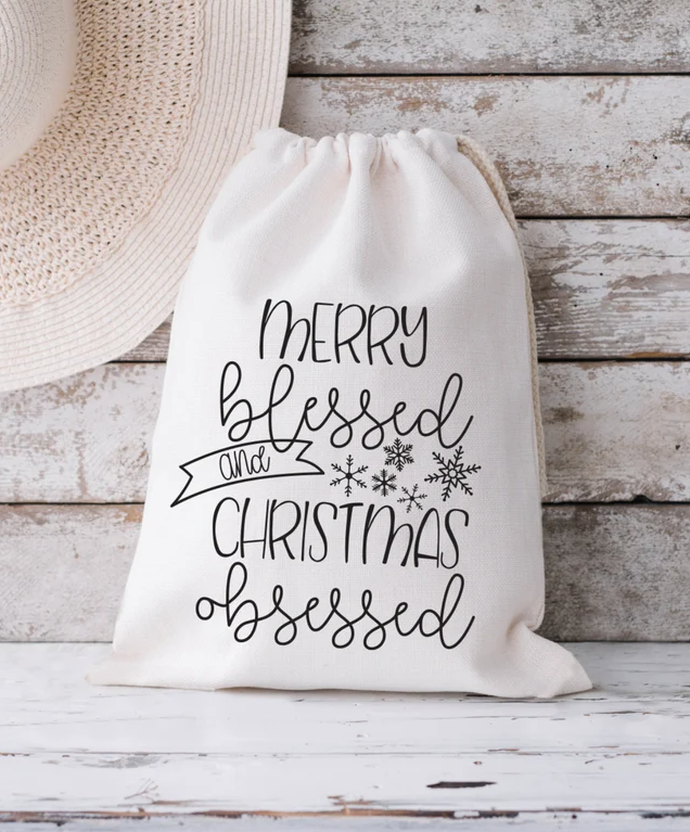 Christmas Gift Bag | Merry, Blessed & Christmas Obsessed Gift Bag | Holiday Gift Bag | Many Print Colors