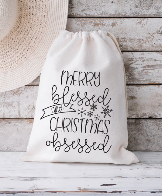 Christmas Gift Bag | Merry, Blessed & Christmas Obsessed Gift Bag | Holiday Gift Bag